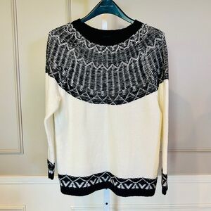 Talbots Sweater Petite Large Fair Isle Wool Blend Black White Nordic Classic